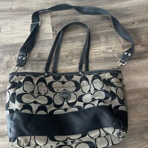 Coach Signature Black Khaki Tote Bag F17443